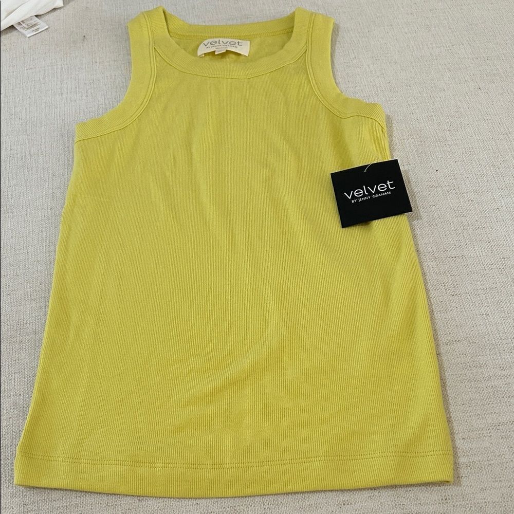 Velvet Sleeveless Ribbed Tank Top in Yellow